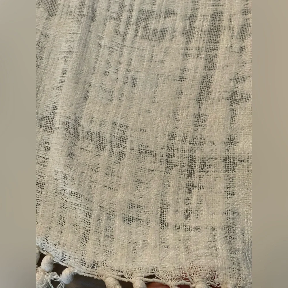 Ivory Chenille Throw Blanket With Fringe Edges Rayon Lightweight & Soft 63